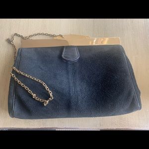 Vintage LETISSE Black Leather Suede Clutch purse
